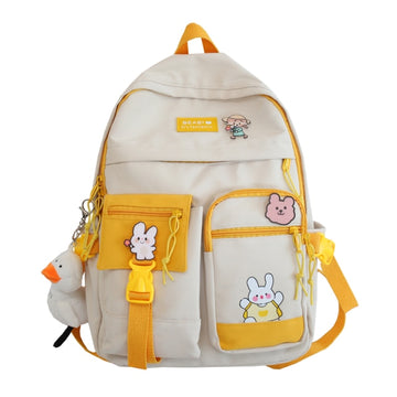 2021 New Badge Buckle Backpack Women Waterproof Color Patchwork Backpacks For Teenage Girl School Bag Fancy Student Book Bag